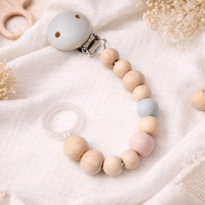 Pacifier Chain Clip natural pink/blue