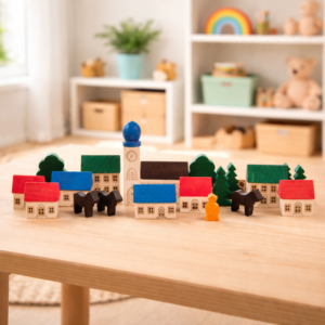 Wooden Building Blocks Mountain Village