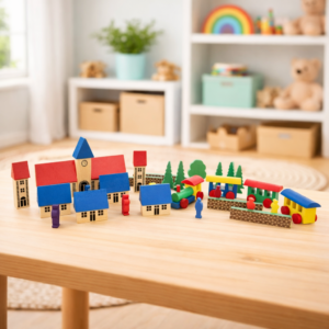 Wooden Building Blocks with Train