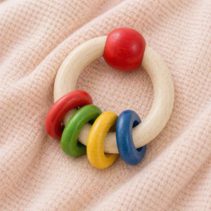 Wooden Rattle with 4 Rings