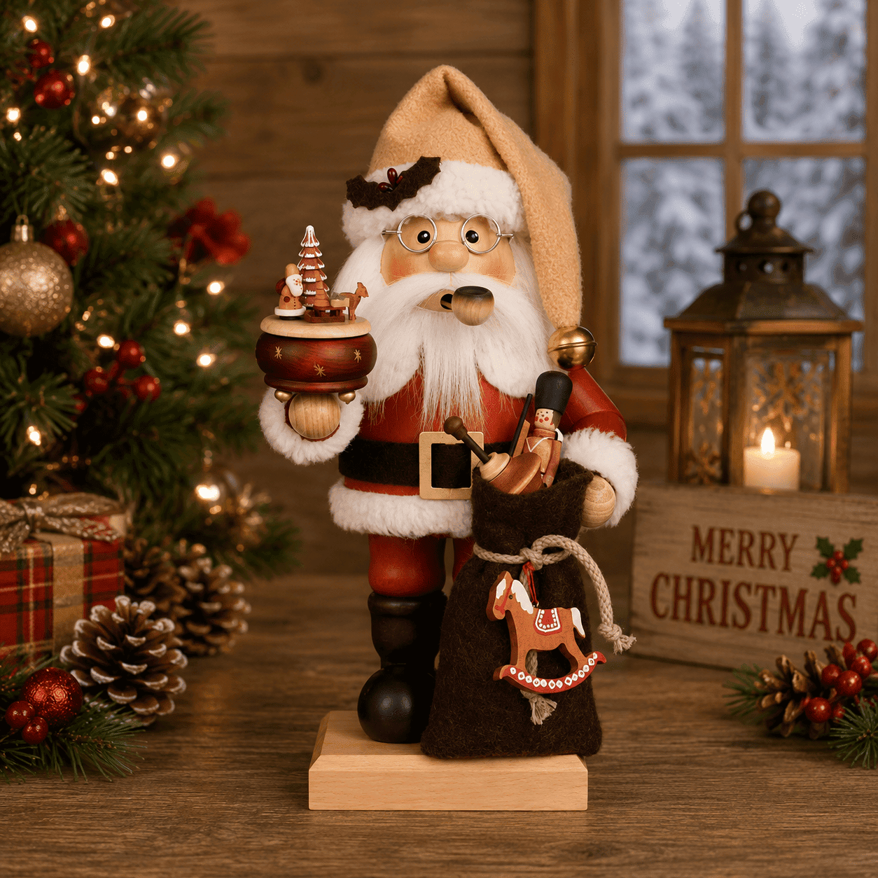 Incense Smoker Santa with Music Box