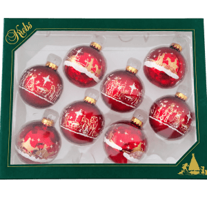 Red Glass Bauble Set with Nativity Scenes – 7 cm